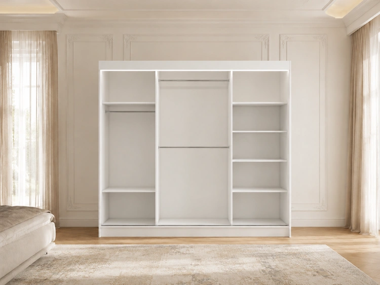 Schiebetürenschrank 250 cm mit LED-Beleuchtung Diano Weiß
