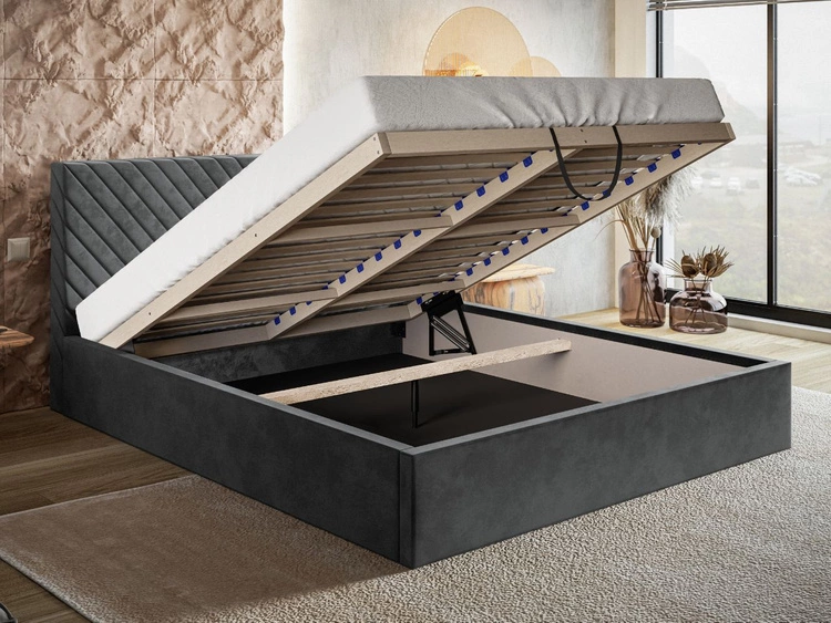 Polsterbett mit Bettkasten und Lattenrost 120x200 Esma Grau