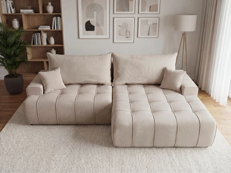 Ecksofa L-Form mit Schlaffunktion und Bettkasten Tulio Rechts Beige
