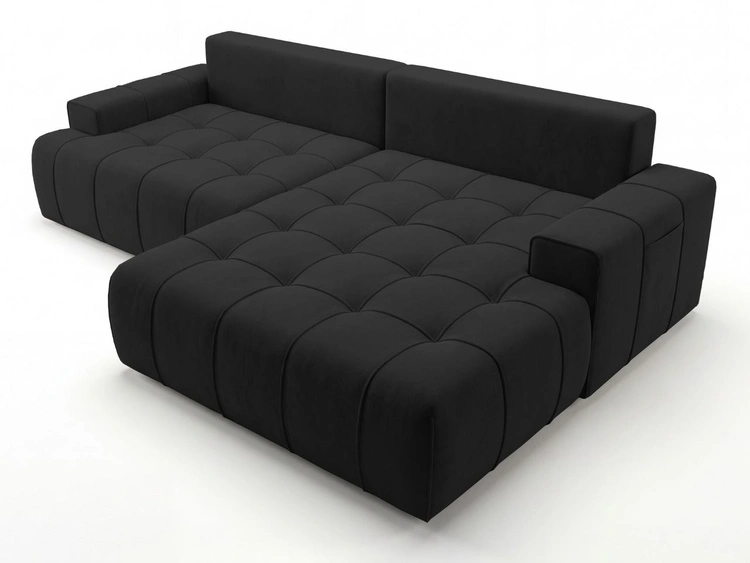 Ecksofa L-Form mit Schlaffunktion und Bettkasten Tulio Rechts Schwarz