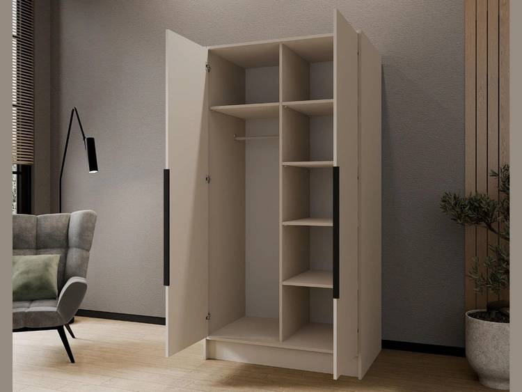 Kleiderschrank 100 cm Perugia Kaschmir mit schwarzen Griffen