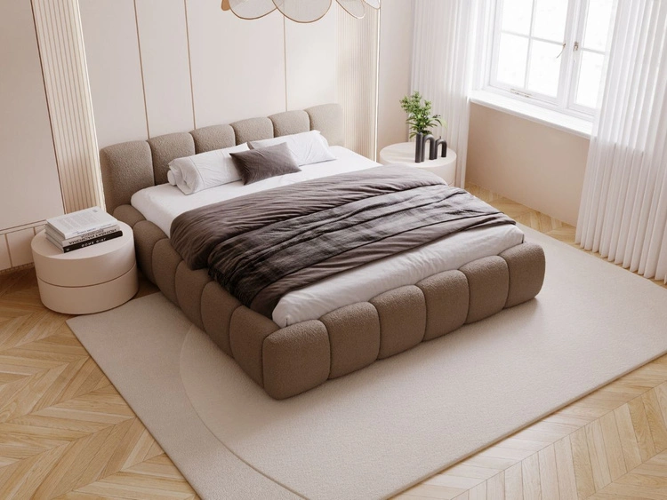 Polsterbett mit Bettkasten und Lattenrost 180x200 Cloud Low Bouclé-Stoff Braun