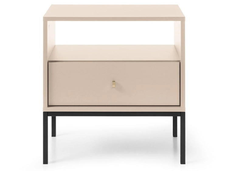 Nachttisch mit Schublade auf Schwarz Metallbeinen Amor Beige