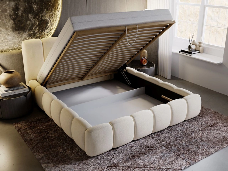 Polsterbett mit Bettkasten und Lattenrost 200x200 Cloud Beige