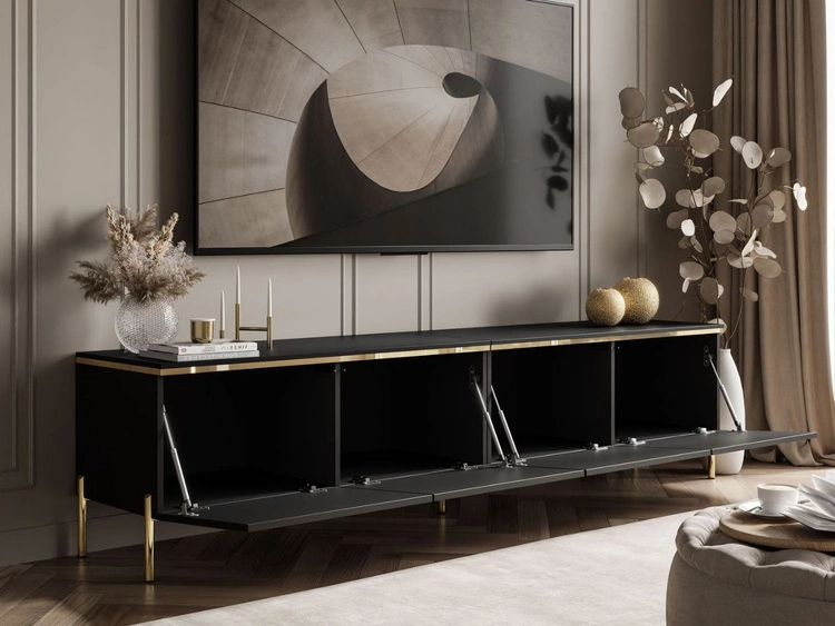 TV-Lowboard im Glamour-Stil mit LED-Beleuchtung Celle, schwarz matt