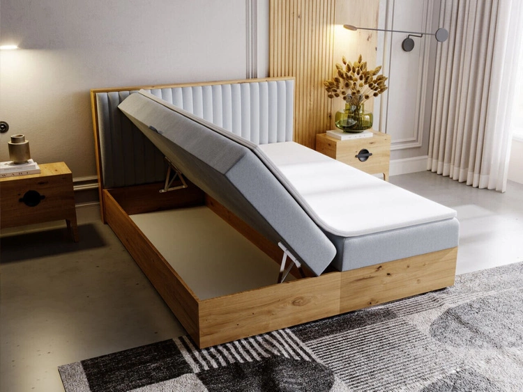 Boxspringbett mit Bettkasten 140x200 Forest Hellgrau