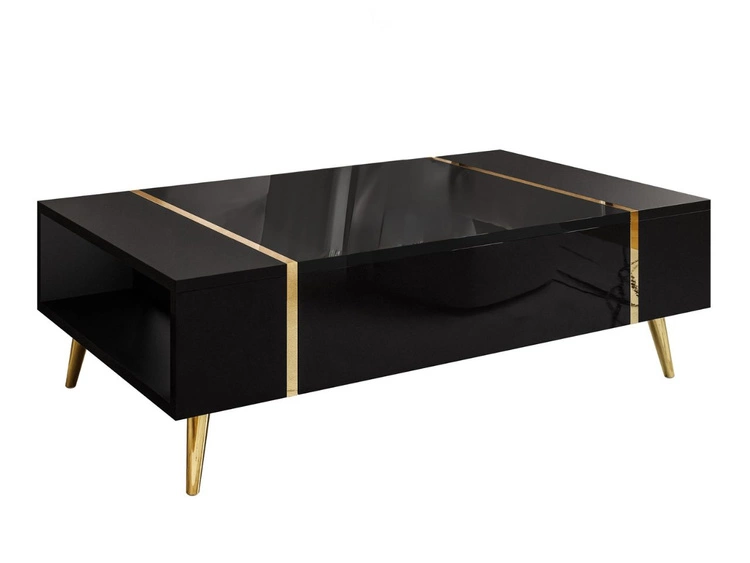 Couchtisch auf goldenen Beinen im Glamour-Stil Lunelie Schwarz Hochglanz