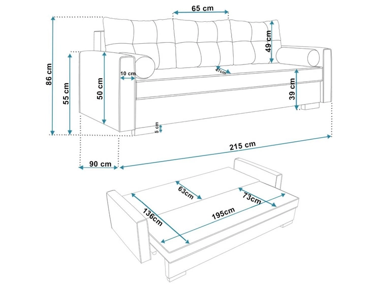 Schlafsofa mit Bettfunktion und Bettkasten Pori Creme
