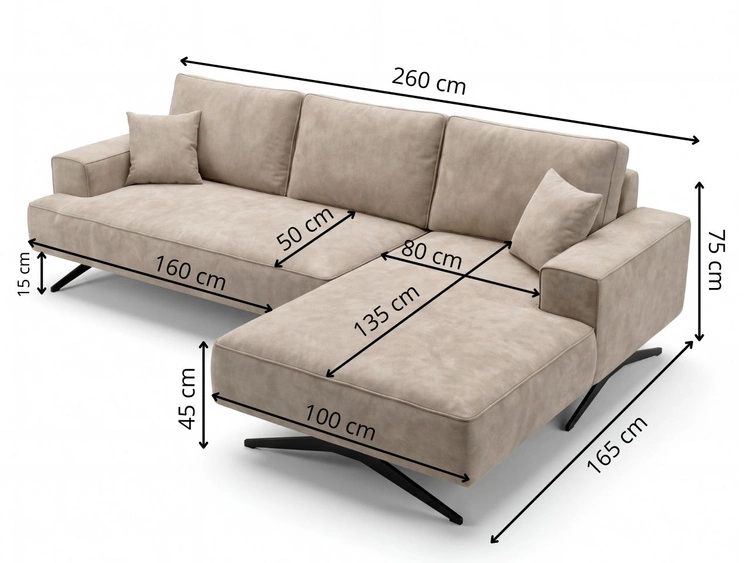 Ecksofa L-Form auf Metallbeinen Leto Links Grau