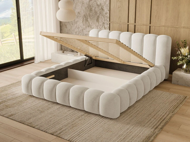 Polsterbett mit Bettkasten und Lattenrost 160x200 Averia Beige