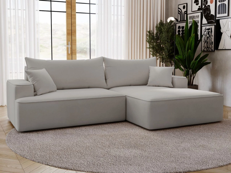 Ecksofa L-Form Rechts mit Schlaffunktion und Bettkasten California Hellgrau