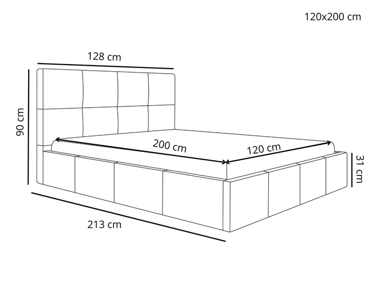Polsterbett mit Bettkasten und Lattenrost 120x200 Malo Schwarz