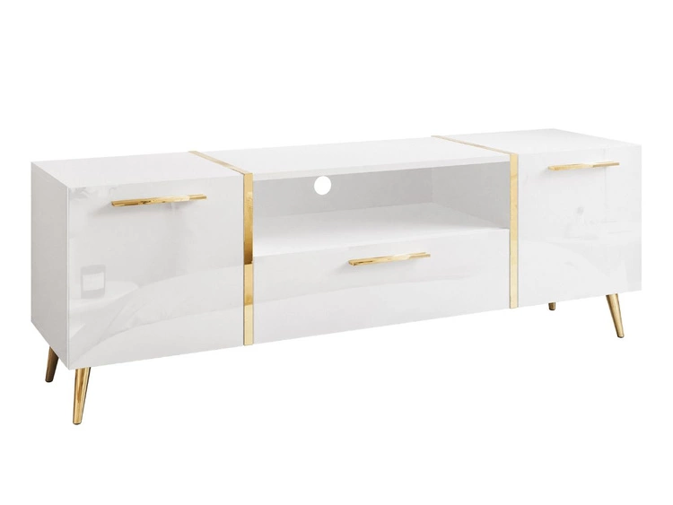 Wohnzimmer-Set mit goldenen Metallbeinen und goldenen Griffen Lunelie Weiß Hochglanz