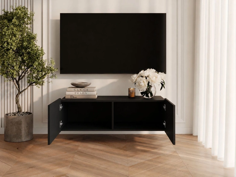 TV-Lowboard mit Türen 100 cm Kioto Schwarz matt