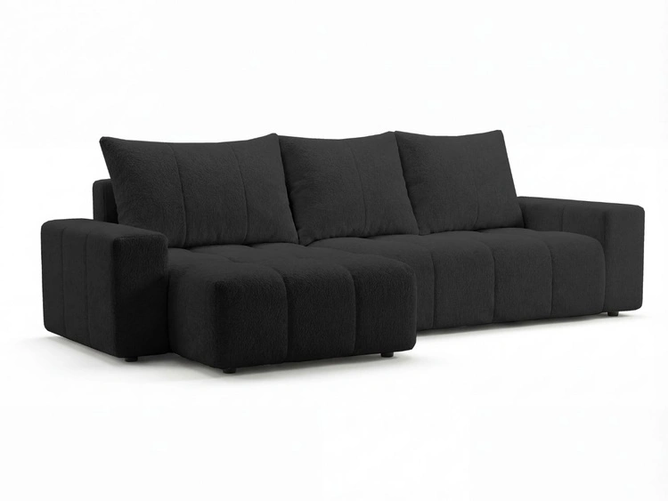 Ecksofa L-Form mit Schlaffunktion und Bettkasten Bresso Schwarz