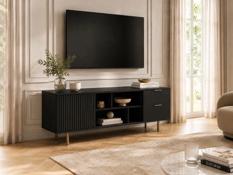 TV-Lowboard mit Schubladen und Türen Ankara Schwarz Matt