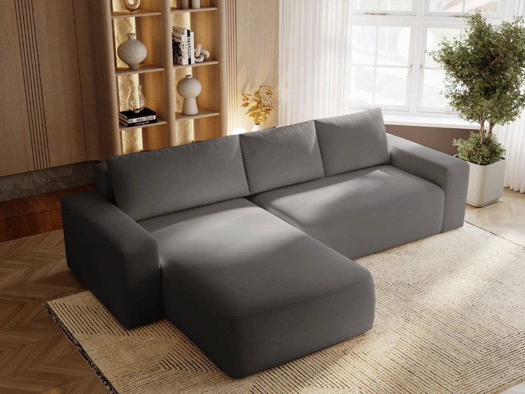 Ecksofa L-Form Links mit Schlaffunktion und Bettkasten Tazones Dunkelgrau