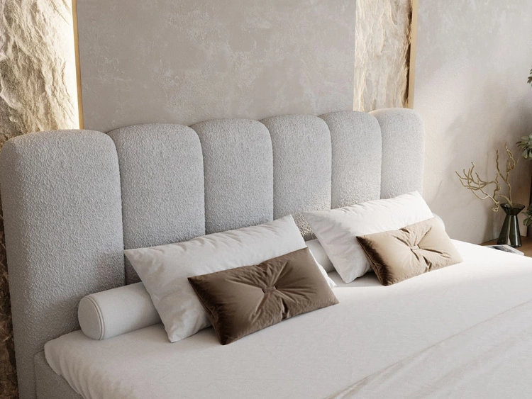 Boxspringbett mit Bettkasten 160x200 Bouclé-Stoff Cloud Grau