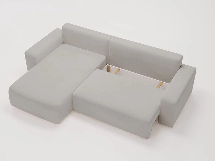 Ecksofa L-Form Links mit Schlaffunktion und Bettkasten Tazones Hellgrau