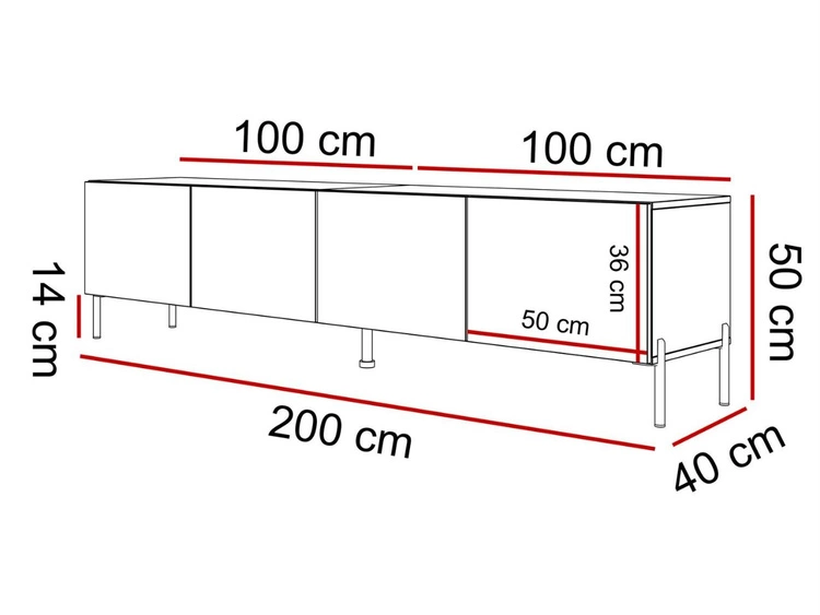 TV-Lowboard mit Türen auf Goldenen Metallbeinen 200 cm Nodoo Beton