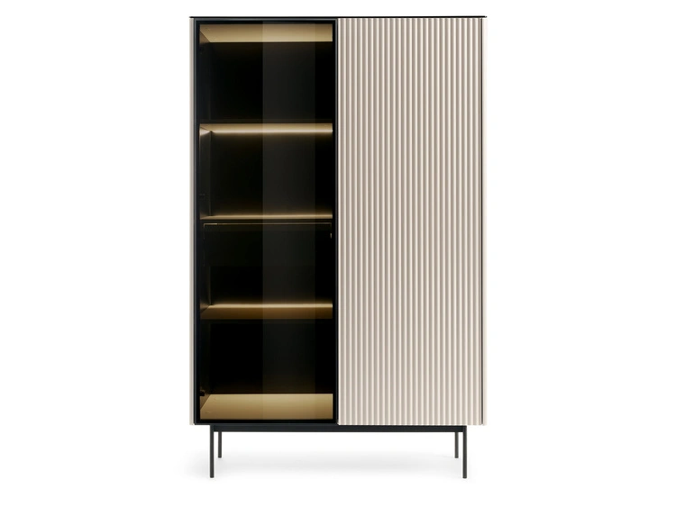 Standvitrine mit einer Glastür, LED-Beleuchtung und Schublade für das Wohnzimmer Auroé Kaschmir