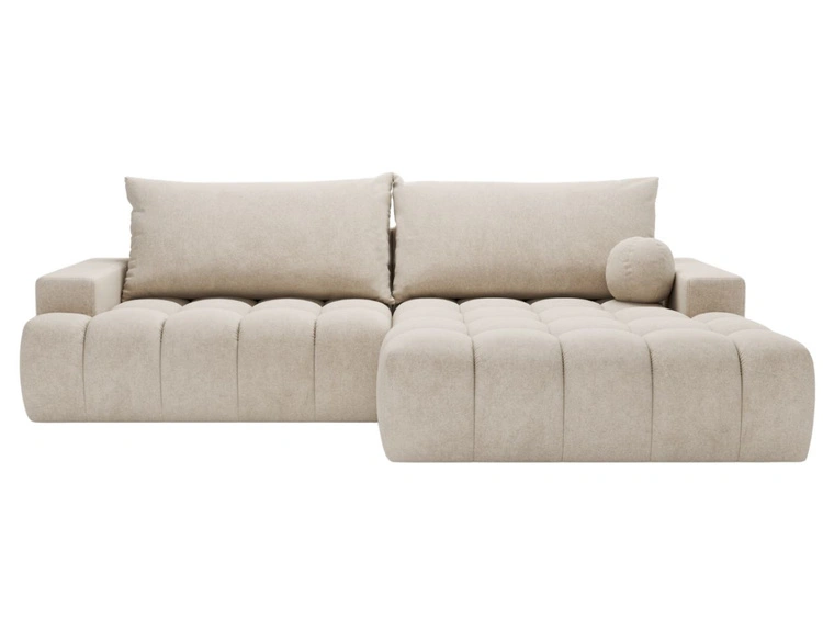 Ecksofa L-Form mit Schlaffunktion und Bettkasten Havi Rechts Hellbeige