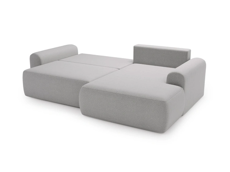Ecksofa L-Form mit Schlaffunktion und Bettkasten Savana Rechts Bouclé-Stoff Grau