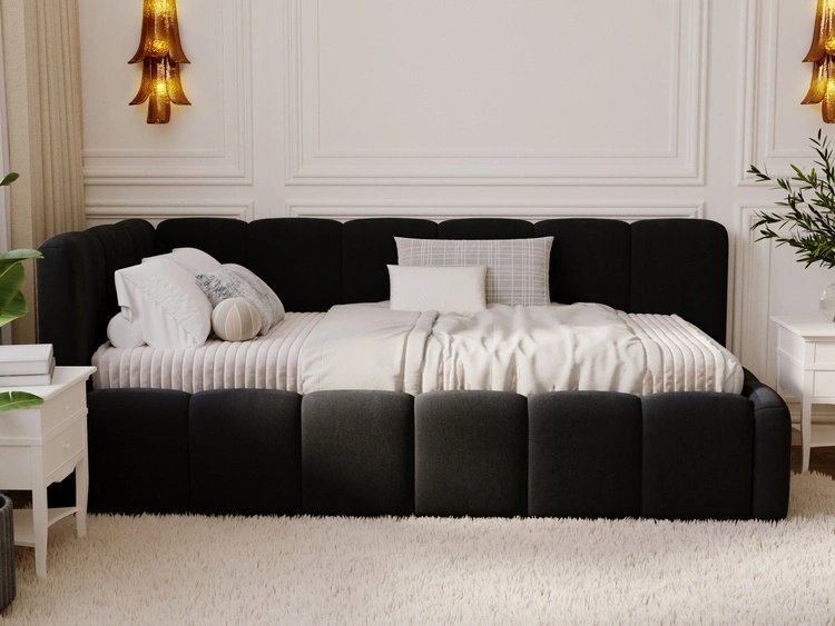 Jugendbett Einzelbett mit Bettkasten und Lattenrost 90x200 Cloud One Schwarz