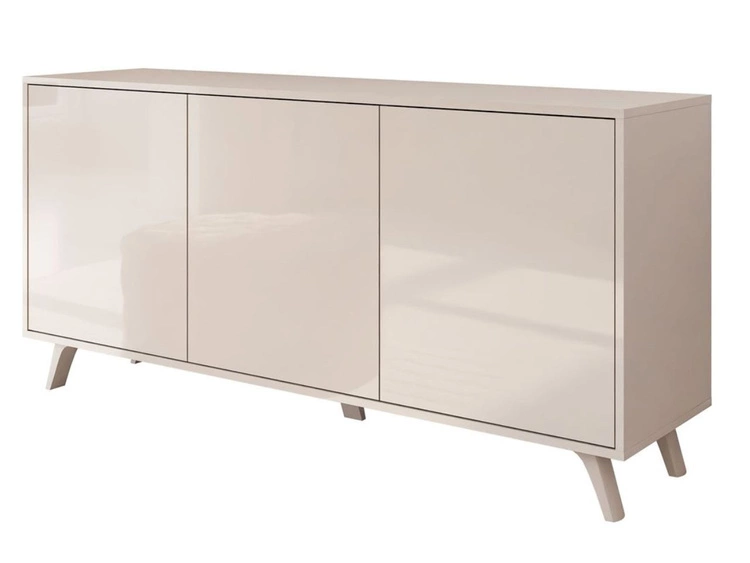 Dreitürige Kommode 154 cm Glamour-Stil auf kaschmirfarbenen Beinen Vivance Kaschmirglanz
