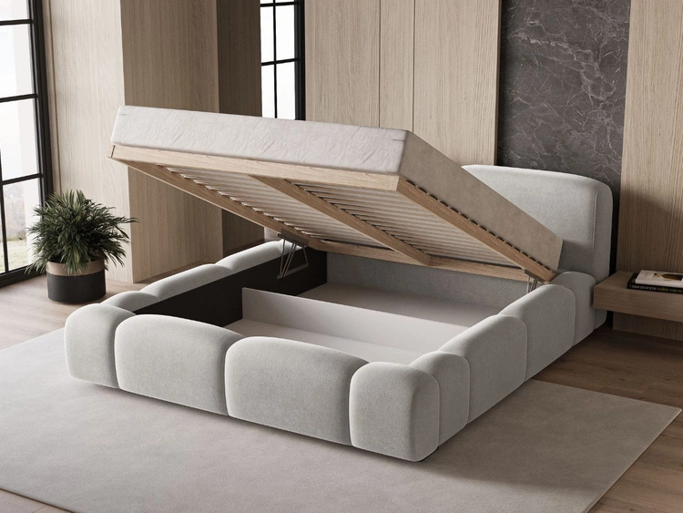 Polsterbett mit Bettkasten und Lattenrost 140x200 Aubi Grau
