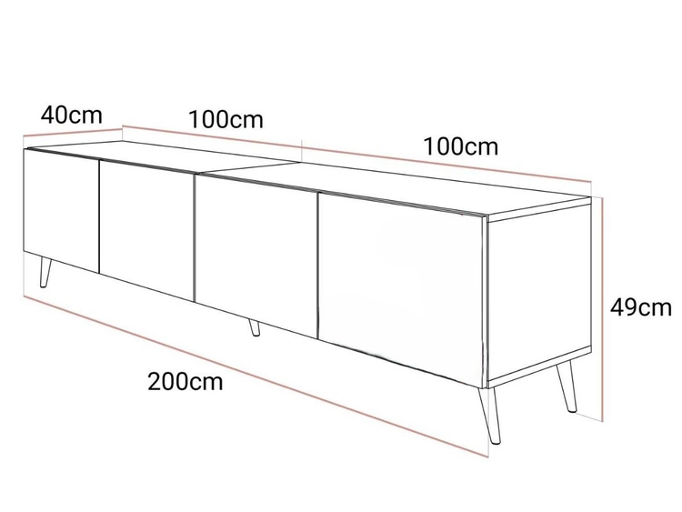TV-Lowboard mit Türen auf Goldenen Metallbeinen 200 cm Nodoo Beton