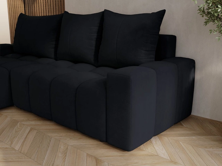 Ecksofa L-Form mit Schlaffunktion und Bettkasten Bresso Schwarz
