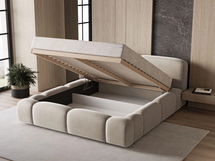 Polsterbett mit Bettkasten und Lattenrost 140x200 Aubi Beige