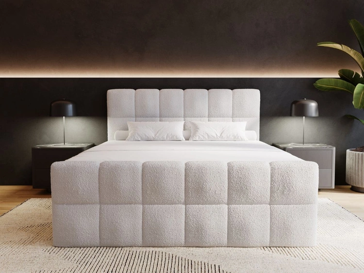 Boxspringbett mit Bettkasten 180x200 Bouclé-Stoff Alicante Grau