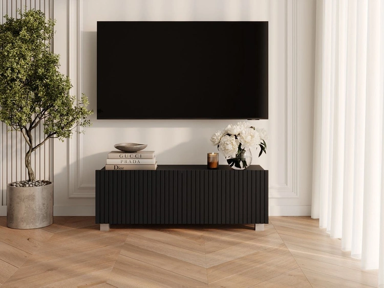 TV-Lowboard mit Türen 100 cm Kioto Schwarz matt