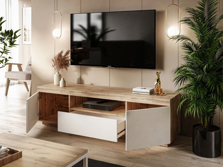Wohnzimmer-Set im Loft-Stil Asumi Weiß und Eiche Wotan