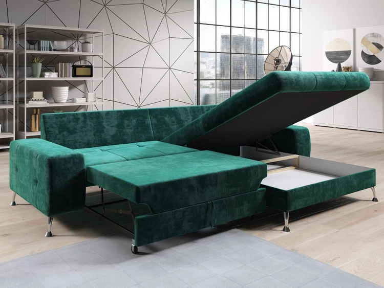 Ecksofa L-Form Rechts mit Schlaffunktion und Bettkasten Tonny Dunkelblau