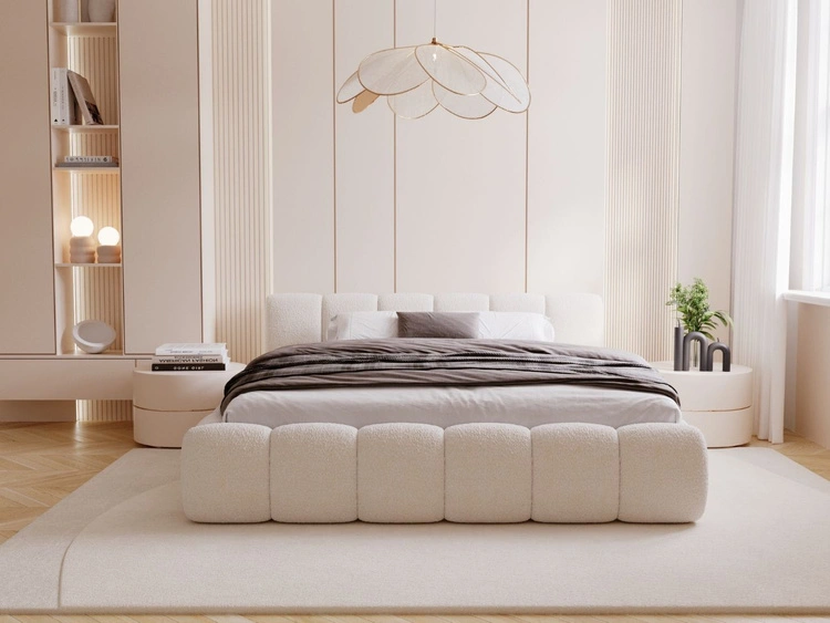 Polsterbett ohne Bettkasten mit Lattenrost 160x200 Cloud Low aus Bouclé-Stoff Beige