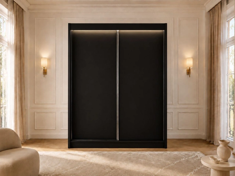 Schiebetürenschrank 150 cm mit LED-Beleuchtung Diano Schwarz