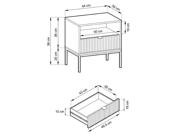 Nachtschrank mit Schublade Amber Grau, Schwarz Frame