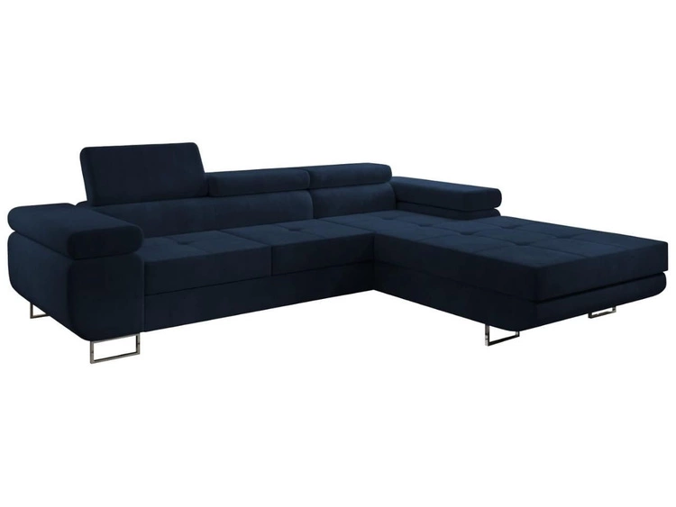 Ecksofa L-Form Rechts mit Schlaffunktion und Bettkasten Solam Dunkelblau