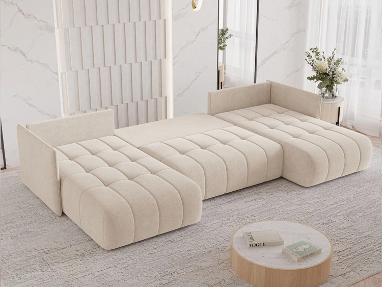 Wohnlandschaft mit Schlaffunktion und Bettkasten Ardi U Beige