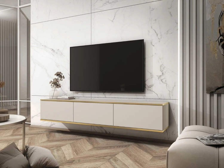 TV-Lowboard Hänge mit Türen 175 cm Diolo Beige mit glatter Front