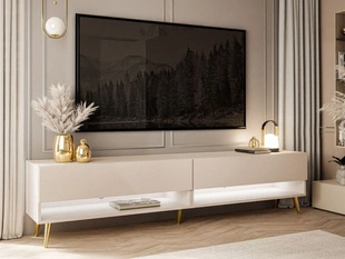 TV-Schrank für das Wohnzimmer 180 cm mit goldenen Metallbeinen und LED-Beleuchtung Aurelie Kaschmir matt