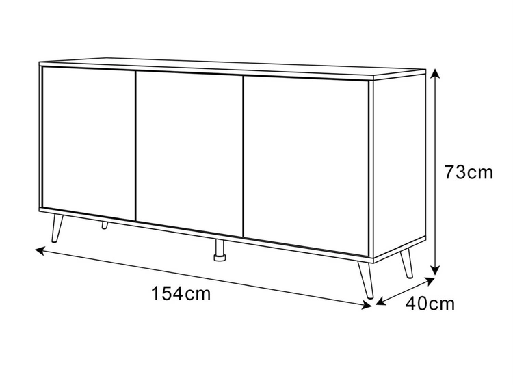 Dreitürige Kommode 154 cm Glamour-Stil auf schwarzfarbenen Metallbeinen Vivance Weißglanz