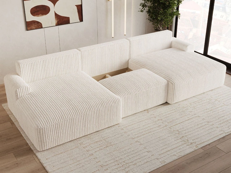 Wohnlandschaft mit Schlaffunktion und Bettkasten Serene Creme