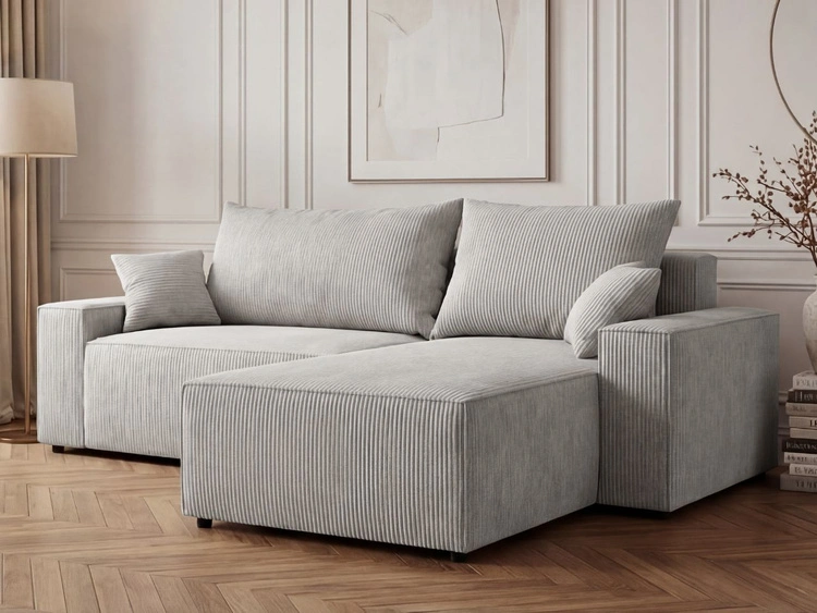 Ecksofa L-Form mit Schlaffunktion und Bettkasten Nivo Grau