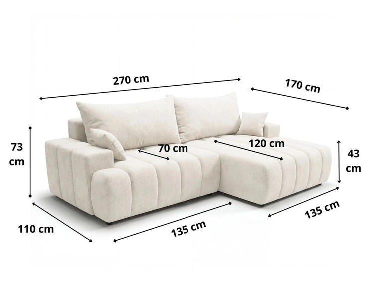 Ecksofa L-Form Links mit Schlaffunktion und Bettkasten Caleo Hellgrau