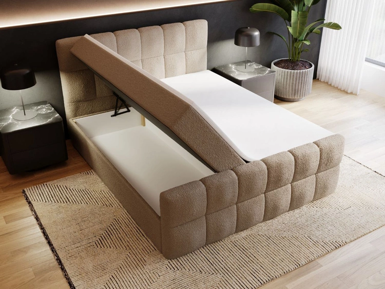 Boxspringbett mit Bettkasten 200x200 Bouclé-Stoff Alicante Braun