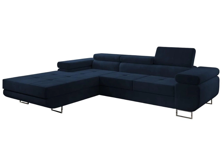 Ecksofa L-Form Links mit Schlaffunktion und Bettkasten Solam Dunkelblau